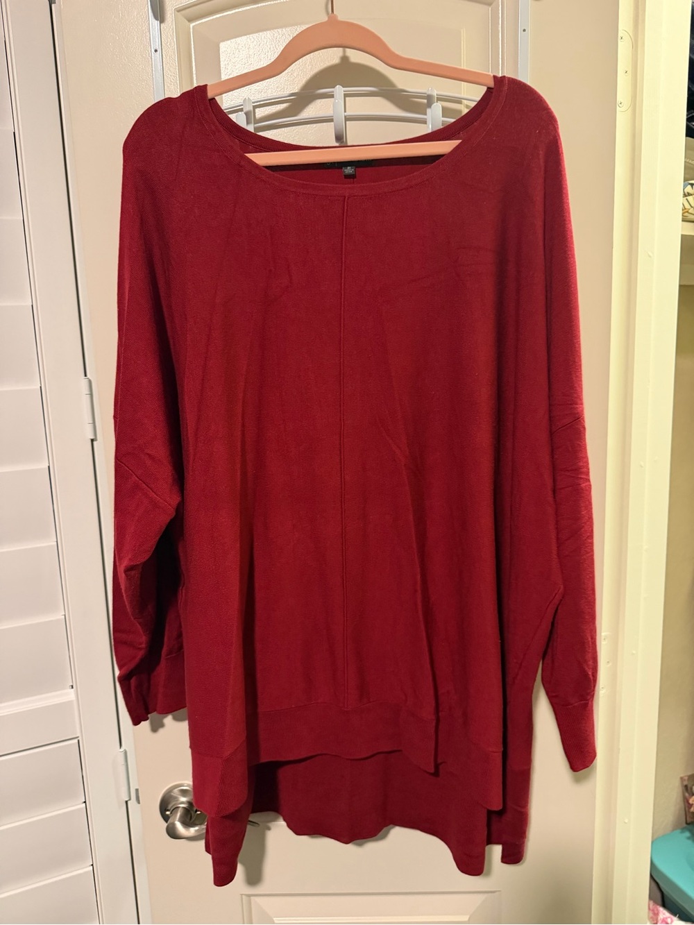 Adrianna Papell Deep Red Scoop Neck Oversized Sweater